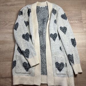 Maurices Heart Patterned Cardigan - Cream and Dark Grey